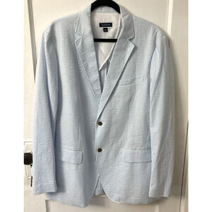 Club Room Blazer Mens Blue White Seersucker Sport Coat Striped Cotton Sz Large